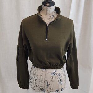 Forever 21 - Olive-green, cropped sweatshirt. Small